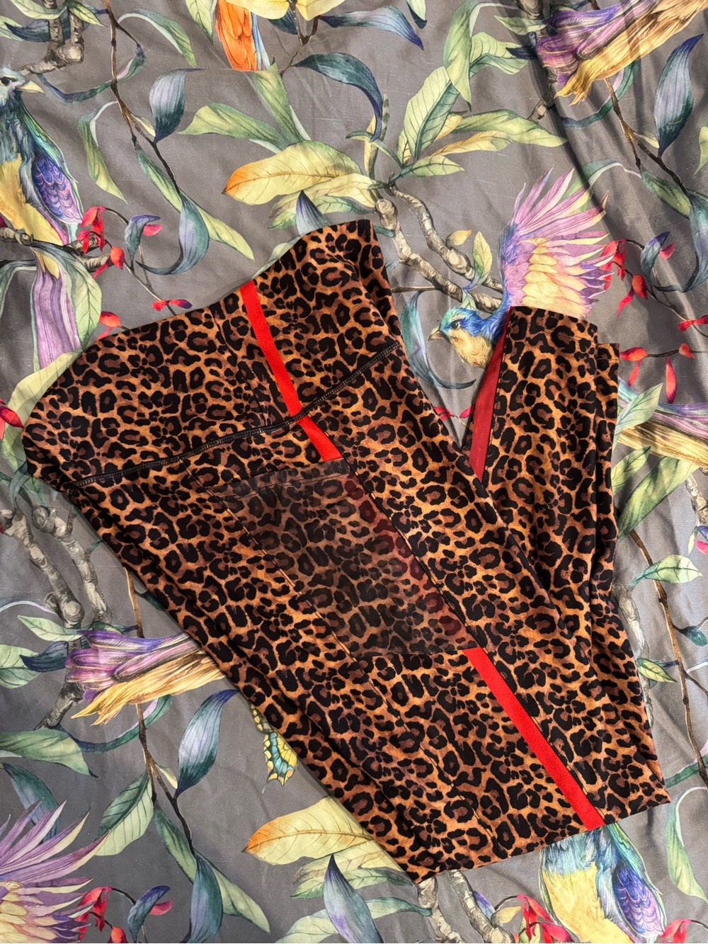 WITH Leopard Print High-Waist Leggings with Red Stripe Size L